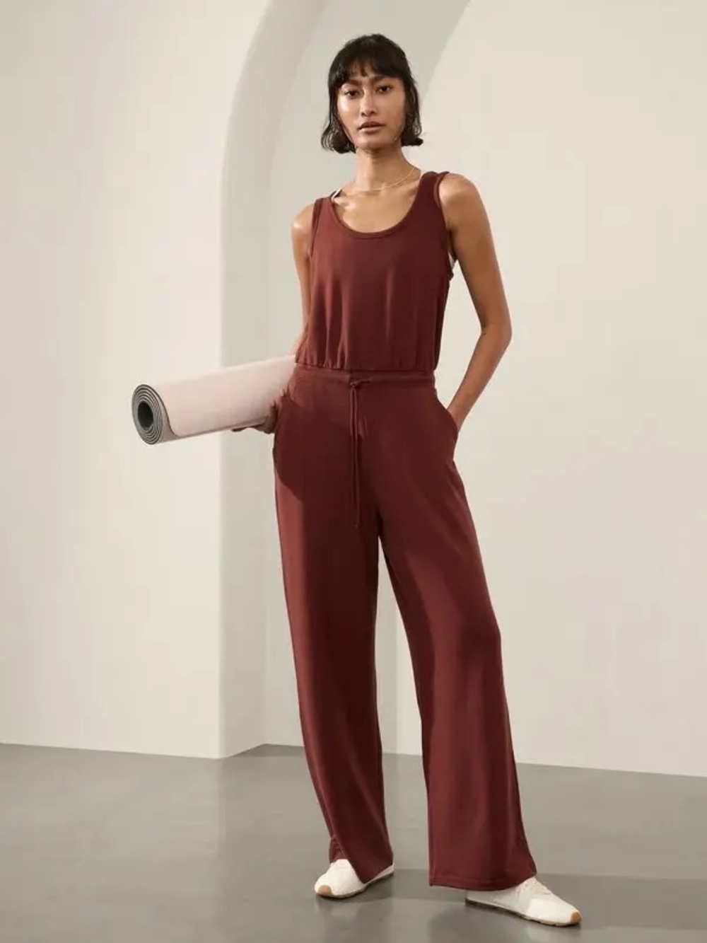 NWT Athleta Coaster Luxe Jumpsuit Sleeveless Wide-Leg Jumpsuit Brown Small